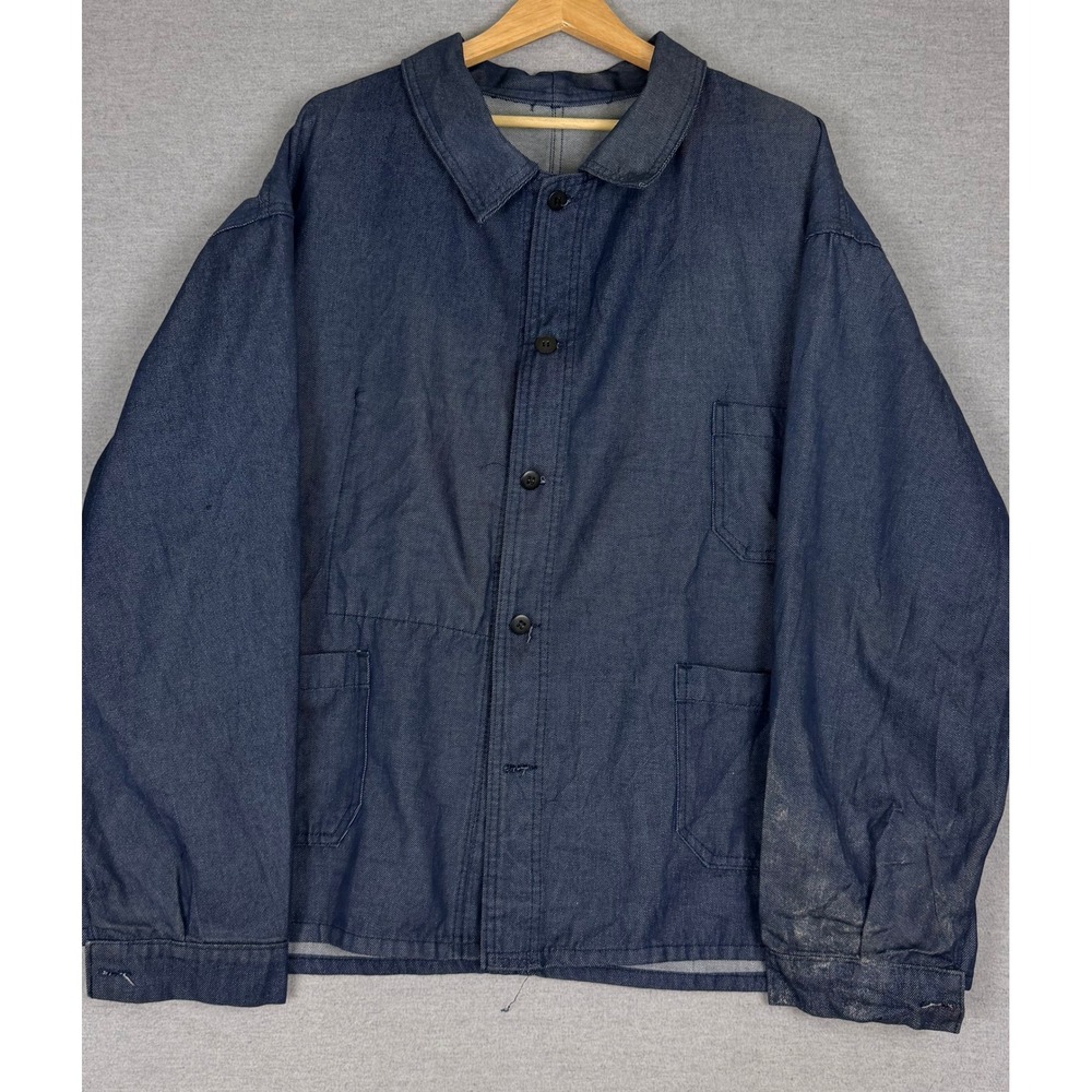 Vintage French Denim Chore Jacket Mens 3XL Blue Cotton Workwear Coat Oversized